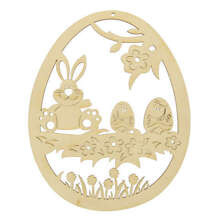 Drewniana dekoracja Wielkanoc Jajko z Zajączkiem Zawieszka 15x12cm
